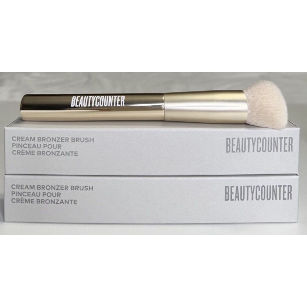 Beautycounter Set of 2 Cream Bronzer Brush Gold Metallic New in Box